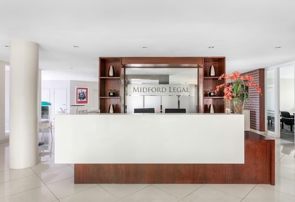 Reception desk at the Midford Legal Consultants office, Metropolitan Park, Parktown